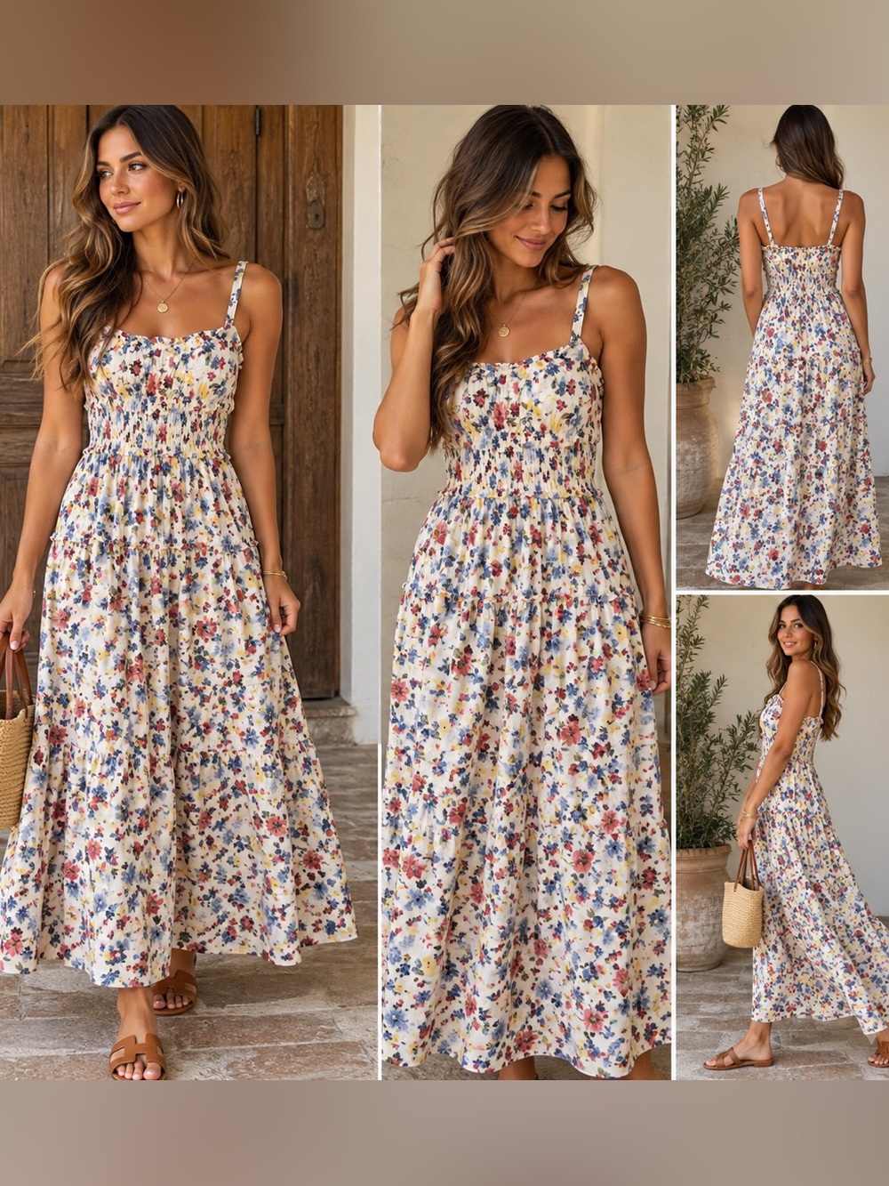 Abercrombie & Fitch Floral Smocked Cotton Maxi Dress Size Small Boho Cottagecore
